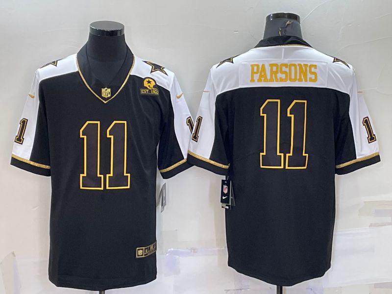 Men Dallas Cowboys 11 Parsons Black Thanksgiving gold characters 2022 Nike Limited NFL Jersey